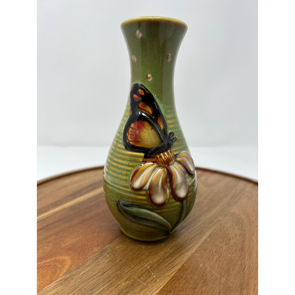 Green Ceramic Butterfly Flower Bud Vase Tabletop Accent‎ Decor